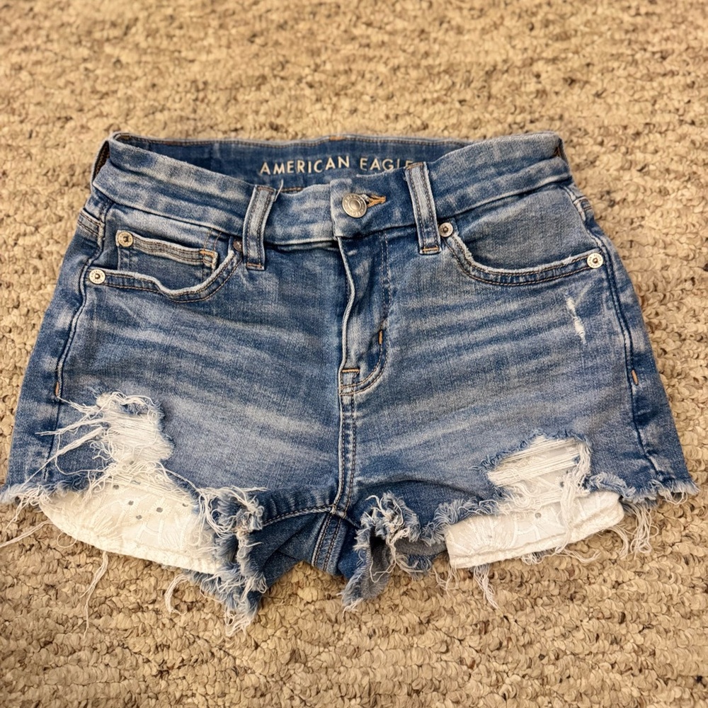 American Eagle Outfitters Light Blue Ripped Jean Shorts